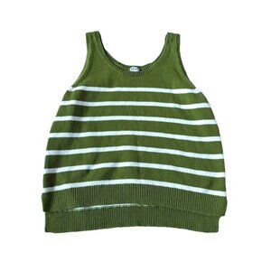 Kule Womens L Stripe Green Knit Sweater Tank Top White Pullover Preppy